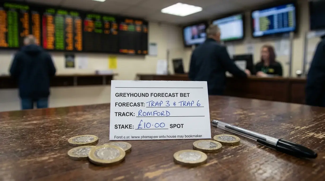 Betting slip showing greyhound forecast bet selections